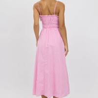 Pink Check Midi Dress Ribbon Detail Strappy