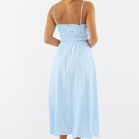Blue Stripe Midi Dress Ribbon Detail Strappy