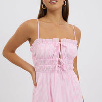 Pink Stripe Midi Dress Ribbon Detail Strappy