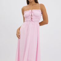 Pink Stripe Midi Dress Ribbon Detail Strappy