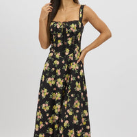 Black Floral Midi Dress Corset Detail