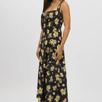 Black Floral Midi Dress Corset Detail