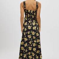 Black Floral Midi Dress Corset Detail