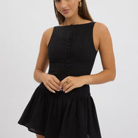 Black Midi Dress Drop Waist Lace Fabric
