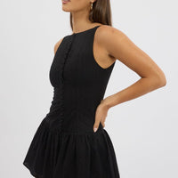 Black Midi Dress Drop Waist Lace Fabric