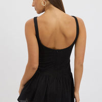 Black Midi Dress Drop Waist Lace Fabric