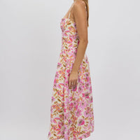 Multi Floral Midi Dress Corset Detail