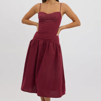 Red Midi Dress Drop Waist
