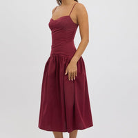 Red Midi Dress Drop Waist