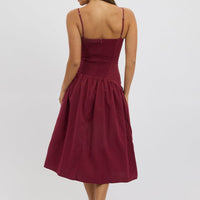 Red Midi Dress Drop Waist