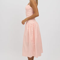 Pink Midi Dress Drop Waist