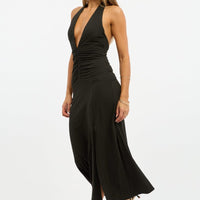 Black Halter Neck Midi Dress