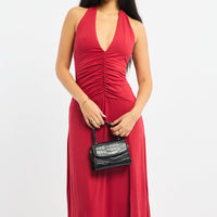 Red Halter Neck Midi Dress