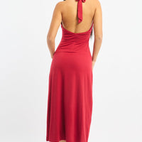 Red Halter Neck Midi Dress