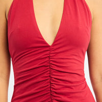 Red Halter Neck Midi Dress