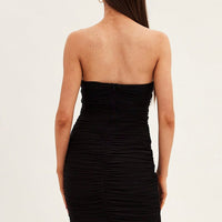 Black Midi Dress Bodycon Ruched Mesh