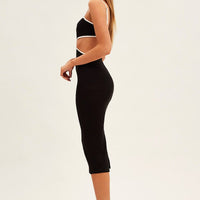 Black Midi Dress Adjustable Straps Cut Out Jersey Rib