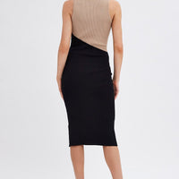 Black Midi Dress Round Neck Colour Blocked Knit