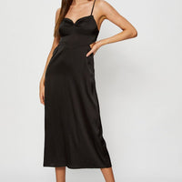 Black Midi Dress Cowl Neck Satin
