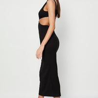 Black Midi Dress Ribbed Cut Out