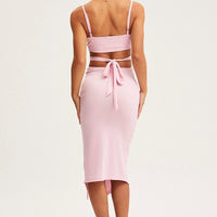 Pink Midi Dress Ribbed Cut Out