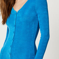 Blue Button Front Slinky Midi Dress