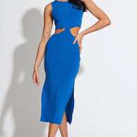 Blue Midi Dress Knot Front