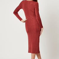 Brown Button Front Slinky Midi Dress