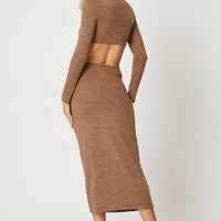 Brown Cut Out Midi Dress