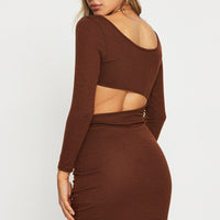 Brown Midi Dress Long Sleeve