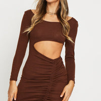 Brown Midi Dress Long Sleeve