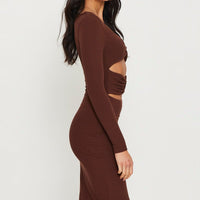 Brown Midi Dress Long Sleeve