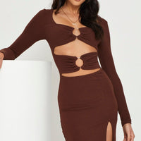 Brown Midi Dress Long Sleeve