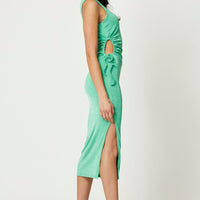 Green Midi Dress One Shoulder Evening