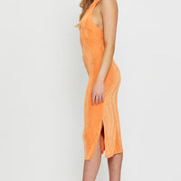 Orange Midi Dress Halter Neck
