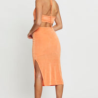 Orange Midi Dress Halter Neck