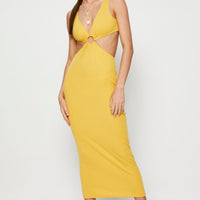 Orange Midi Dress Ribbed Cut Out