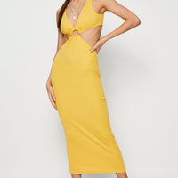 Orange Midi Dress Ribbed Cut Out