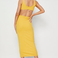 Orange Midi Dress Ribbed Cut Out