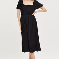 Black Midi Dress Evening Square Neck
