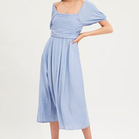 Blue Midi Dress Evening Square Neck