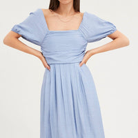 Blue Midi Dress Evening Square Neck