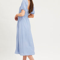 Blue Midi Dress Evening Square Neck
