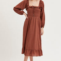 Brown Midi Dress Long Sleeve Evening