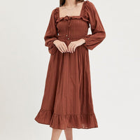 Brown Midi Dress Long Sleeve Evening