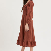 Brown Midi Dress Long Sleeve Evening