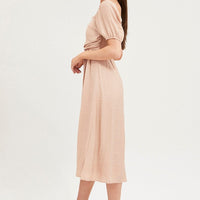 Beige Midi Dress Evening Square Neck