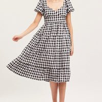 Check Midi Dress Short Sleeve Evening