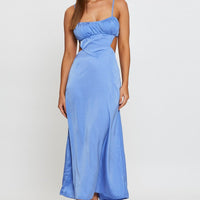 Blue Midi Dress Evening Cowl Neck