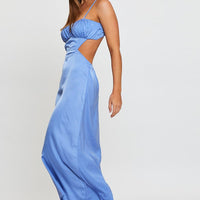 Blue Midi Dress Evening Cowl Neck